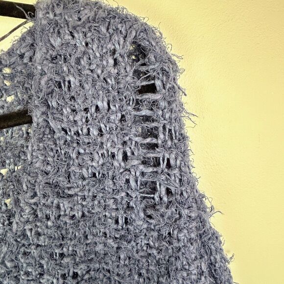 Free People Up The Ladder Distressed Open Knit PullOn Sweater Washed Navy Blue M - Picture 8 of 16
